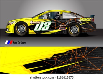 Car decal design vector. abstract racing graphic stripe background kit for vehicle vinyl wrap, race car sticker, and rally livery