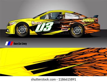 Car decal design vector. abstract racing graphic stripe background kit for vehicle vinyl wrap, race car sticker, and rally livery