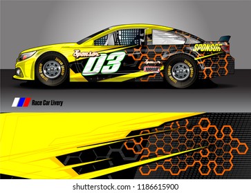 Car decal design vector. abstract racing graphic stripe background kit for vehicle vinyl wrap, race car sticker, and rally livery