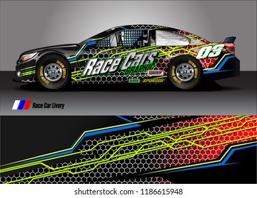 Car decal design vector. abstract racing graphic stripe background kit for vehicle vinyl wrap, race car sticker, and rally livery