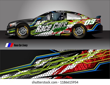 Car decal design vector. abstract racing graphic stripe background kit for vehicle vinyl wrap, race car sticker, and rally livery