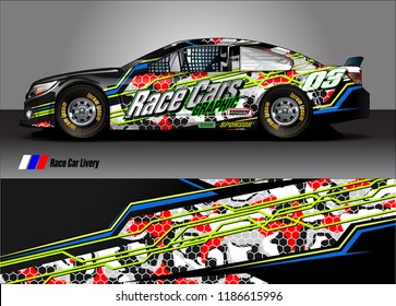 Car decal design vector. abstract racing graphic stripe background kit for vehicle vinyl wrap, race car sticker, and rally livery