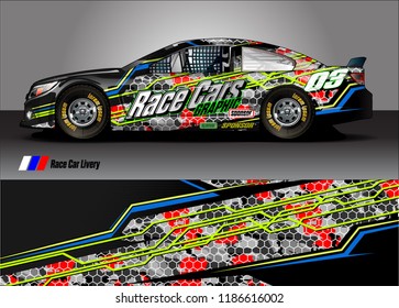 Car decal design vector. abstract racing graphic stripe background kit for vehicle vinyl wrap, race car sticker, and rally livery