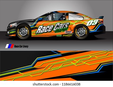 Car decal design vector. abstract racing graphic stripe background kit for vehicle vinyl wrap, race car sticker, and rally livery