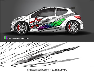 Car decal design vector. abstract racing graphic stripe background kit for vehicle vinyl wrap, race car sticker, and rally livery