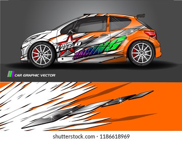 Car decal design vector. abstract racing graphic stripe background kit for vehicle vinyl wrap, race car sticker, and rally livery