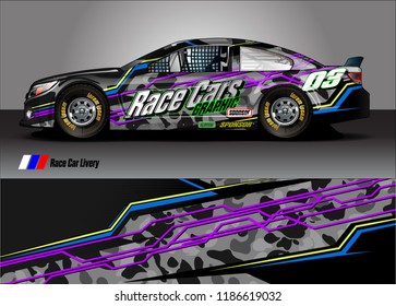 Car decal design vector. abstract racing graphic stripe background kit for vehicle vinyl wrap, race car sticker, and rally livery