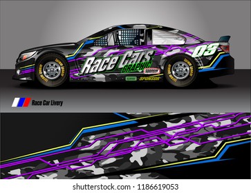 Car decal design vector. abstract racing graphic stripe background kit for vehicle vinyl wrap, race car sticker, and rally livery