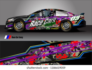 Car decal design vector. abstract racing graphic stripe background kit for vehicle vinyl wrap, race car sticker, and rally livery