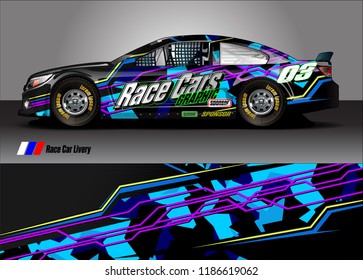 Car decal design vector. abstract racing graphic stripe background kit for vehicle vinyl wrap, race car sticker, and rally livery