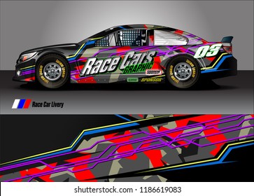 Car decal design vector. abstract racing graphic stripe background kit for vehicle vinyl wrap, race car sticker, and rally livery