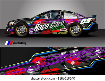 Car decal design vector. abstract racing graphic stripe background kit for vehicle vinyl wrap, race car sticker, and rally livery