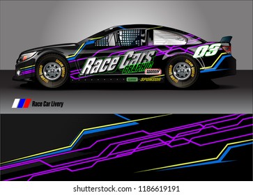 Car decal design vector. abstract racing graphic stripe background kit for vehicle vinyl wrap, race car sticker, and rally livery