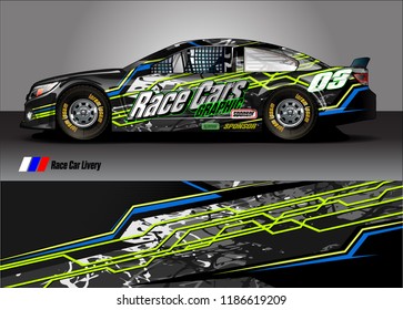 Car decal design vector. abstract racing graphic stripe background kit for vehicle vinyl wrap, race car sticker, and rally livery