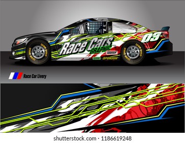 Car decal design vector. abstract racing graphic stripe background kit for vehicle vinyl wrap, race car sticker, and rally livery