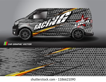 Car decal design vector. abstract racing graphic stripe background kit for vehicle vinyl wrap, race car sticker, and rally livery