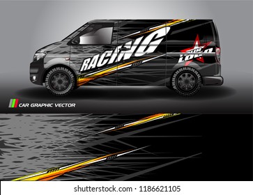 Car decal design vector. abstract racing graphic stripe background kit for vehicle vinyl wrap, race car sticker, and rally livery