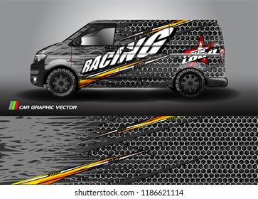 Car decal design vector. abstract racing graphic stripe background kit for vehicle vinyl wrap, race car sticker, and rally livery