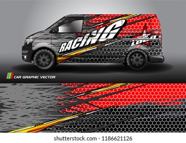 Car decal design vector. abstract racing graphic stripe background kit for vehicle vinyl wrap, race car sticker, and rally livery