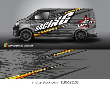 Car decal design vector. abstract racing graphic stripe background kit for vehicle vinyl wrap, race car sticker, and rally livery