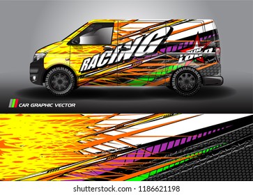 Car decal design vector. abstract racing graphic stripe background kit for vehicle vinyl wrap, race car sticker, and rally livery