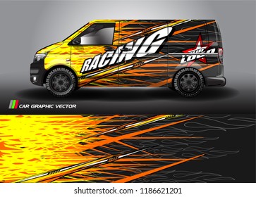 Car decal design vector. abstract racing graphic stripe background kit for vehicle vinyl wrap, race car sticker, and rally livery