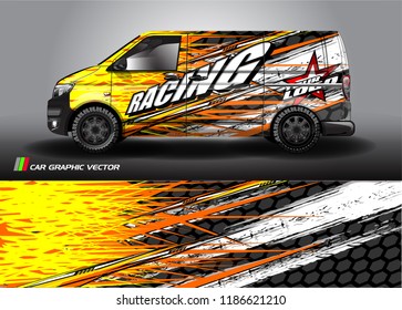 Car decal design vector. abstract racing graphic stripe background kit for vehicle vinyl wrap, race car sticker, and rally livery