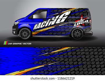 Car decal design vector. abstract racing graphic stripe background kit for vehicle vinyl wrap, race car sticker, and rally livery