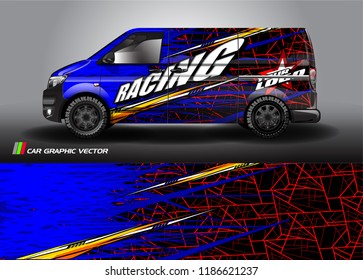 Car decal design vector. abstract racing graphic stripe background kit for vehicle vinyl wrap, race car sticker, and rally livery