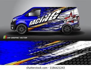 Car decal design vector. abstract racing graphic stripe background kit for vehicle vinyl wrap, race car sticker, and rally livery