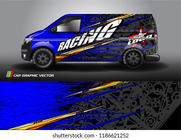 Car decal design vector. abstract racing graphic stripe background kit for vehicle vinyl wrap, race car sticker, and rally livery