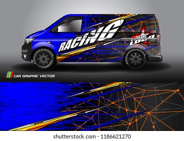 Car decal design vector. abstract racing graphic stripe background kit for vehicle vinyl wrap, race car sticker, and rally livery