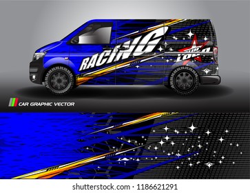 Car decal design vector. abstract racing graphic stripe background kit for vehicle vinyl wrap, race car sticker, and rally livery
