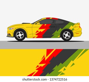 Car decal design vector. abstract racing graphic stripe background kit for vehicle vinyl wrap, race car sticker, and rally livery