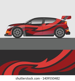 Car decal design vector. abstract racing graphic stripe background kit for vehicle vinyl wrap, race car sticker, and rally livery
