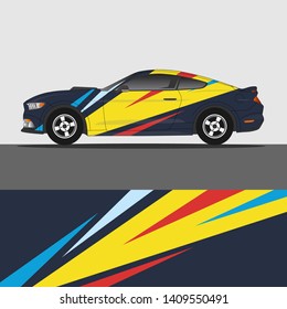 Car decal design vector. abstract racing graphic stripe background kit for vehicle vinyl wrap, race car sticker, and rally livery
