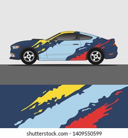 Car decal design vector. abstract racing graphic stripe background kit for vehicle vinyl wrap, race car sticker, and rally livery

