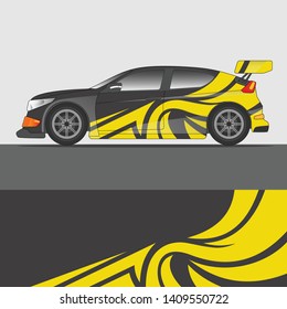 Car decal design vector. abstract racing graphic stripe background kit for vehicle vinyl wrap, race car sticker, and rally livery

