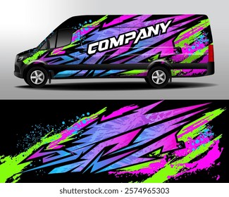 Car decal design vector. Car design development for the company. Bright colored abstract stripe racing background kit designs for wrap vehicle, race car, rally, adventure and livery.