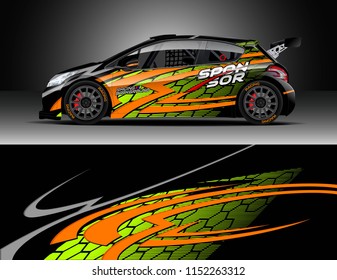 Car decal design vector. Graphic abstract stripe racing background designs for vehicle, race, rally, adventure and car racing livery.