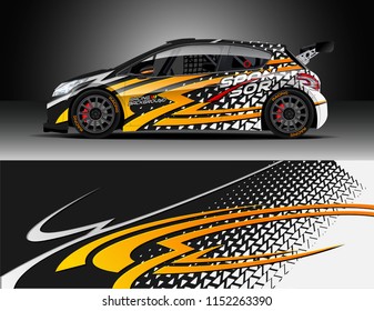 Car decal design vector. Graphic abstract stripe racing background designs for vehicle, race, rally, adventure and car racing livery.