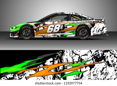 Car decal design vector. Graphic abstract stripe racing background kit designs for wrap vehicle, race car, nascar car, rally, adventure and livery