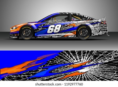 Car decal design vector. Graphic abstract stripe racing background kit designs for wrap vehicle, race car, nascar car, rally, adventure and livery