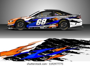 Car decal design vector. Graphic abstract stripe racing background kit designs for wrap vehicle, race car, nascar car, rally, adventure and livery