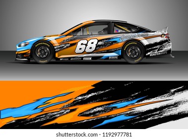 Car Decal Design Vector. Graphic Abstract Stripe Racing Background Kit Designs For Wrap Vehicle, Race Car, Nascar Car, Rally, Adventure And Livery