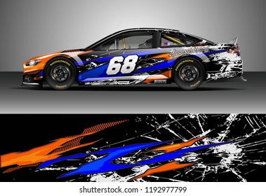 Car Decal Design Vector. Graphic Abstract Stripe Racing Background Kit Designs For Wrap Vehicle, Race Car, Nascar Car, Rally, Adventure And Livery