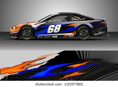 Car decal design vector. Graphic abstract stripe racing background kit designs for wrap vehicle, race car, nascar car, rally, adventure and livery