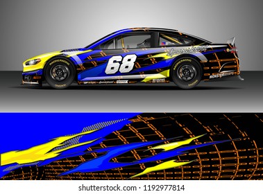 Car decal design vector. Graphic abstract stripe racing background kit designs for wrap vehicle, race car, nascar car, rally, adventure and livery