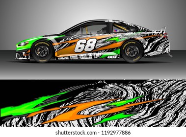 Car decal design vector. Graphic abstract stripe racing background kit designs for wrap vehicle, race car, nascar car, rally, adventure and livery