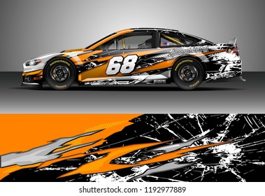 Car decal design vector. Graphic abstract stripe racing background kit designs for wrap vehicle, race car, nascar car, rally, adventure and livery